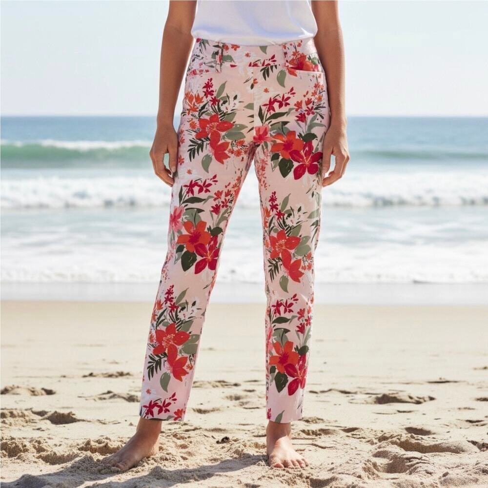 Spartina 449 Maren Tropical Floral Pull On Pants Pink XS Resort